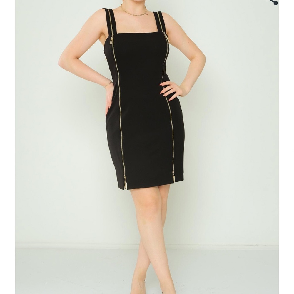 Elegant Black Dress with Gold Zipper Accents